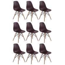 Kit 9 cadeiras Charles Eames Eiffel DSW com pés de madeira clara Marrom - Assento nacional - DESATIVADO