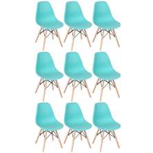 Kit 9 cadeiras Charles Eames Eiffel DSW com pés de madeira clara Verde Tiffany - Assento nacional - DESATIVADO