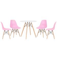 Mesa Eames 70 cm branco + 4 cadeiras Eiffel DSW Rosa claro