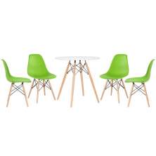 Mesa Eames 70 cm branco + 4 cadeiras Eiffel DSW Verde claro