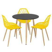 Mesa de jantar redonda 80 cm preto + 3 cadeiras Clarice Cloe Amarelo