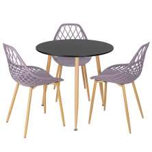 Mesa de jantar redonda 80 cm preto + 3 cadeiras Clarice Cloe Fendi