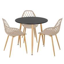 Mesa de jantar redonda 80 cm preto + 3 cadeiras Clarice Cloe Nude