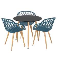 Mesa de jantar redonda 80 cm preto + 3 cadeiras Clarice Nest Azul petróleo