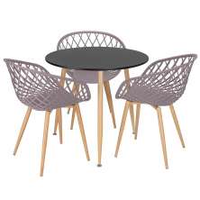 Mesa de jantar redonda 80 cm preto + 3 cadeiras Clarice Nest Fendi