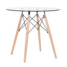 Mesa de jantar redonda Eames Eiffel - Wood - Tampo de vidro - 80 cm