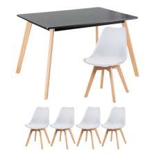 Mesa de jantar retangular 80 x 120 cm preto + 4 cadeiras Leda branco