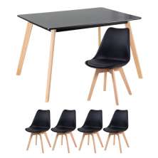 Mesa de jantar retangular 80 x 120 cm preto + 4 cadeiras Leda preto