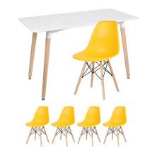 Mesa de jantar retangular Eames 60 x 120 cm branco + 4 cadeiras Eiffel DSW Amarelo