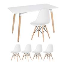 Mesa de jantar retangular Eames 60 x 120 cm branco + 4 cadeiras Eiffel DSW Branco