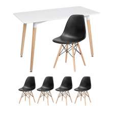 Mesa de jantar retangular Eames 60 x 120 cm branco + 4 cadeiras Eiffel DSW Preto