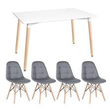 Mesa de jantar retangular Eames 80 x 120 cm + 4 cadeiras Eiffel Botonê Mesa branco com cadeiras cinza escuro