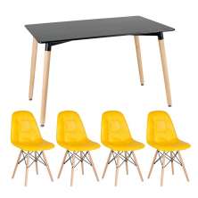 Mesa de jantar retangular Eames 80 x 120 cm + 4 cadeiras Eiffel Botonê Mesa preto com cadeiras amarelo