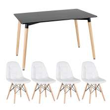 Mesa de jantar retangular Eames 80 x 120 cm + 4 cadeiras Eiffel Botonê Mesa preto com cadeiras branco