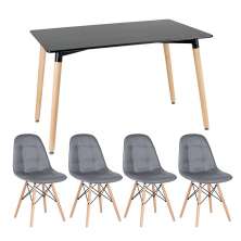 Mesa de jantar retangular Eames 80 x 120 cm + 4 cadeiras Eiffel Botonê Mesa preto com cadeiras cinza escuro
