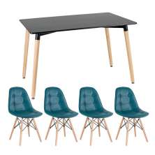 Mesa de jantar retangular Eames 80 x 120 cm + 4 cadeiras Eiffel Botonê Mesa preto com cadeiras turquesa