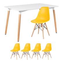 Mesa de jantar retangular Eames 80 x 120 cm + 4 cadeiras Eiffel DSW Mesa branco com cadeiras amarelo