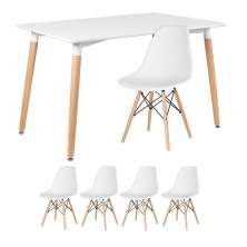 Mesa de jantar retangular Eames 80 x 120 cm + 4 cadeiras Eiffel DSW Mesa branco com cadeiras branco