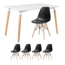 Mesa de jantar retangular Eames 80 x 120 cm + 4 cadeiras Eiffel DSW Mesa branco com cadeiras preto