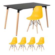 Mesa de jantar retangular Eames 80 x 120 cm + 4 cadeiras Eiffel DSW Mesa preto com cadeiras amarelo