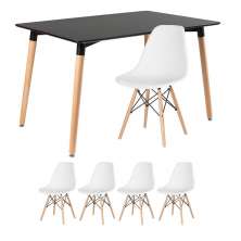Mesa de jantar retangular Eames 80 x 120 cm + 4 cadeiras Eiffel DSW Mesa preto com cadeiras branco