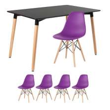 Mesa de jantar retangular Eames 80 x 120 cm + 4 cadeiras Eiffel DSW Mesa preto com cadeiras roxo