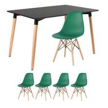 Mesa de jantar retangular Eames 80 x 120 cm + 4 cadeiras Eiffel DSW Mesa preto com cadeiras verde escuro