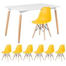 Mesa de jantar retangular Eames 80 x 120 cm + 6 cadeiras Eiffel DSW Mesa branco com cadeiras amarelo