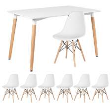 Mesa de jantar retangular Eames 80 x 120 cm + 6 cadeiras Eiffel DSW Mesa branco com cadeiras branco