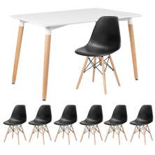 Mesa de jantar retangular Eames 80 x 120 cm + 6 cadeiras Eiffel DSW Mesa branco com cadeiras preto