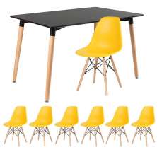 Mesa de jantar retangular Eames 80 x 120 cm + 6 cadeiras Eiffel DSW Mesa preto com cadeiras amarelo