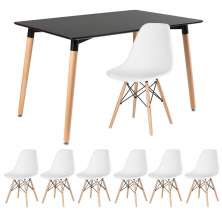 Mesa de jantar retangular Eames 80 x 120 cm + 6 cadeiras Eiffel DSW Mesa preto com cadeiras branco