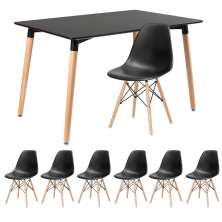 Mesa de jantar retangular Eames 80 x 120 cm + 6 cadeiras Eiffel DSW Mesa preto com cadeiras preto
