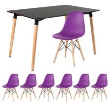 Mesa de jantar retangular Eames 80 x 120 cm + 6 cadeiras Eiffel DSW Mesa preto com cadeiras roxo