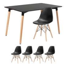 Mesa de jantar retangular Eames 80 x 120 cm preto + 4 cadeiras Eiffel DSW Preto