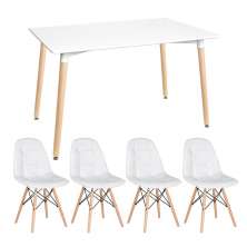 Mesa de jantar retangular Eames 80 x 140 cm + 4 cadeiras Eiffel Botonê Mesa branco com cadeiras branco