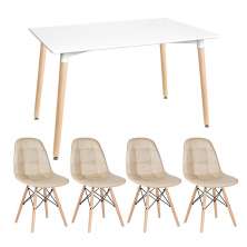 Mesa de jantar retangular Eames 80 x 140 cm + 4 cadeiras Eiffel Botonê Mesa branco com cadeiras nude