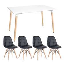 Mesa de jantar retangular Eames 80 x 140 cm + 4 cadeiras Eiffel Botonê Mesa branco com cadeiras preto