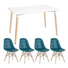 Mesa de jantar retangular Eames 80 x 140 cm + 4 cadeiras Eiffel Botonê Mesa branco com cadeiras turquesa