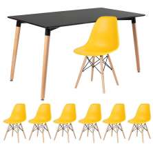 Mesa de jantar retangular Eames 80 x 140 cm preto + 6 cadeiras Eiffel DSW Amarelo