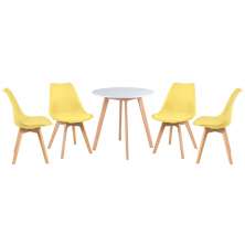 Mesa jantar cozinha redonda 70 cm + 4 cadeiras estofadas Leda Mesa branco com cadeiras amarelo