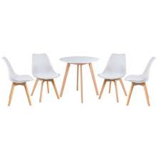 Mesa jantar cozinha redonda 70 cm + 4 cadeiras estofadas Leda Mesa branco com cadeiras branco