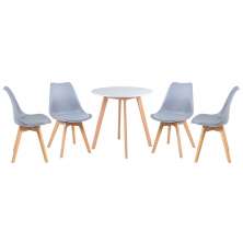 Mesa jantar cozinha redonda 70 cm + 4 cadeiras estofadas Leda Mesa branco com cadeiras cinza claro
