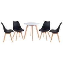 Mesa jantar cozinha redonda 70 cm + 4 cadeiras estofadas Leda Mesa branco com cadeiras preto