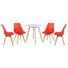 Mesa jantar cozinha redonda 70 cm + 4 cadeiras estofadas Leda Mesa branco com cadeiras vermelho