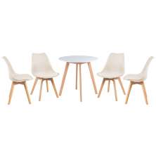 Mesa jantar cozinha redonda 70 cm branco + 4 cadeiras estofadas Leda Creme
