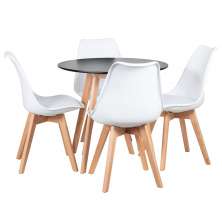 Mesa jantar cozinha redonda 80 cm + 4 cadeiras estofadas Leda Mesa preto com cadeiras branco