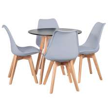 Mesa jantar cozinha redonda 80 cm + 4 cadeiras estofadas Leda Mesa preto com cadeiras cinza claro
