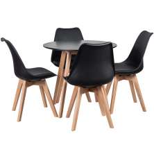 Mesa jantar cozinha redonda 80 cm + 4 cadeiras estofadas Leda Mesa preto com cadeiras preto