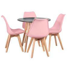 Mesa jantar cozinha redonda 80 cm + 4 cadeiras estofadas Leda Mesa preto com cadeiras rosa claro